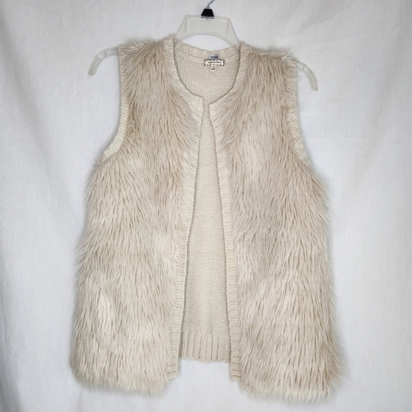 Eyeshadow Jackets & Blazers - Eyeshadow Brand Womens Cream Faux Fur With Knit Back Sweater Vest Size M
